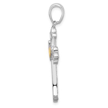 De-Ani Sterling Silver Rhodium-Plated Diamond-Cut Fleur de Lis Cross with 14k Accent Pendant — alternate view