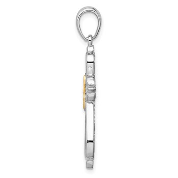 De-Ani Sterling Silver Rhodium-Plated Diamond-Cut Rounded Cross with 14k Accent Pendant — alternate view