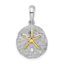 Image of De-Ani Sterling Silver Rhodium-Plated Textured Sand Dollar with 14k Starfish Pendant