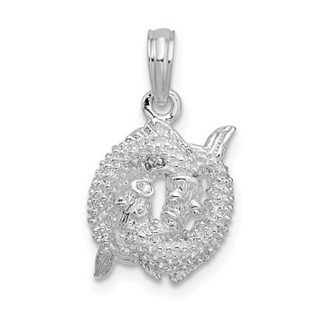 De-Ani Sterling Silver Rhodium-Plated Polished 3D Pisces Zodiac Pendant
