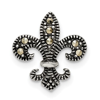 Sterling Silver Antiqued Marcasite Fleur de Lis Chain Slide