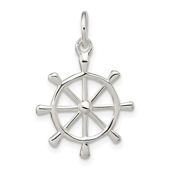 Sterling Silver Polished Ship's Wheel Pendant