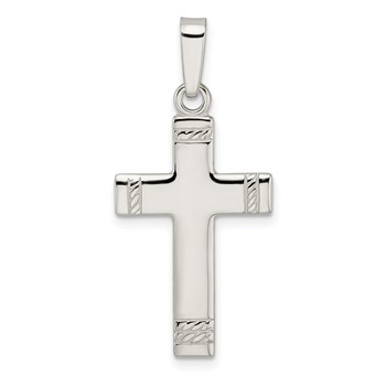 Sterling Silver Polished w/Rope Ends Latin Cross Pendant