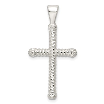 Sterling Silver Polished Twisted Hollow Latin Cross Pendant