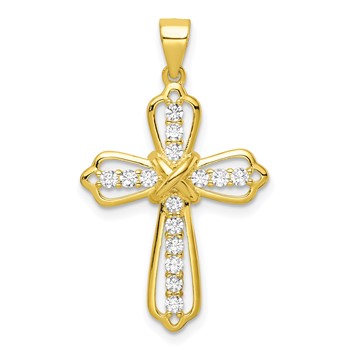 Sterling Silver Gold-tone CZ Cross Pendant
