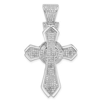 Sterling Silver Rhodium-plated Polished CZ Cross Pendant
