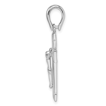 Sterling Silver Rhodium-plated Polished and Laser Crucifix Pendant — alternate view