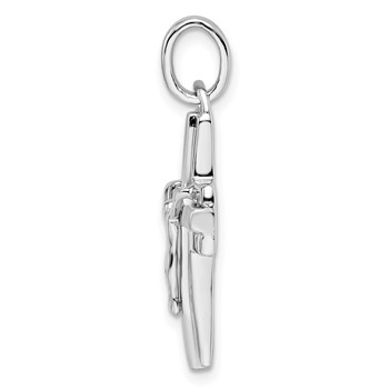 Sterling Silver Rhodium-plated Polished and Laser Crucifix Pendant — alternate view