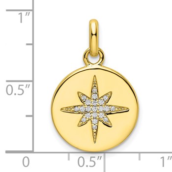 Sterling Silver Gold-tone CZ Star Disc Pendant — alternate view