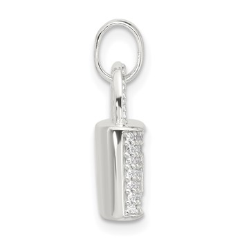 Sterling Silver E-coated CZ Lock Pendant — alternate view