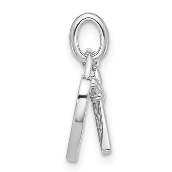 Sterling Silver Rhodium-plated CZ Key and Heart Pendant — alternate view