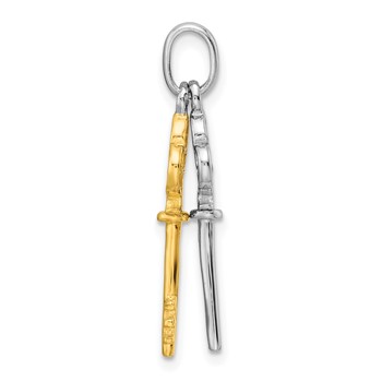 Sterling Silver Rhodium and Gold-tone 2 Piece Dangle Key Pendant — alternate view