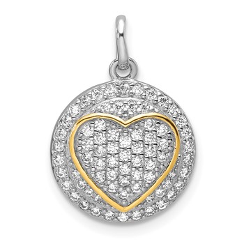 Sterling Silver Gold-plated CZ Heart Circle Pendant