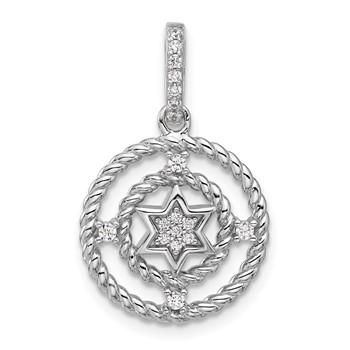 Pure Fire Sterling Silver Rhod-plated Fancy CZ Circle w/Star Pendant