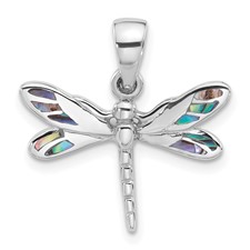 Image of Sterling Silver Rhodium-Plated Polished Abalone Dragonfly Pendant