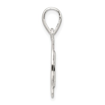 Sterling Silver Polished Enamel Luck with Clover Round Pendant — alternate view