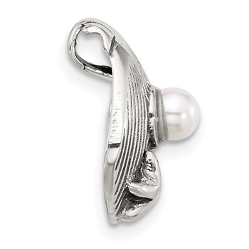 Sterling Silver Polished and Antiqued Synthetic Pearl Seashell Chain Slide — alternate view