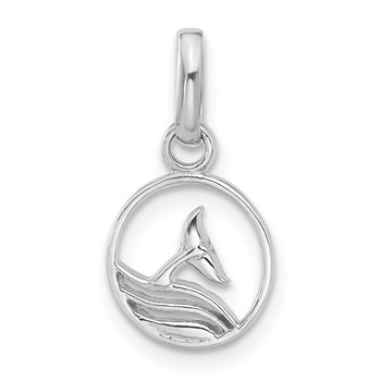 Sterling Silver Rhodium-plated Whale/Dolphin Tail Circle Pendant