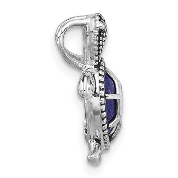 Sterling Silver Rh-plated Polished and Antiqued Lapis Turtle Chain Slide — alternate view