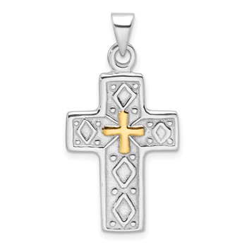 Sterling Silver Rhodium-plated and Gold-tone Reversible Cross Pendant