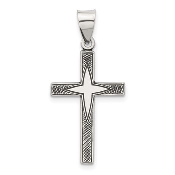 Sterling Silver Antiqued Solid Textured Cross Pendant