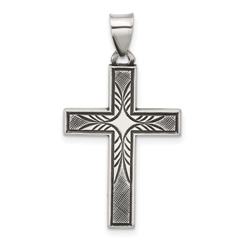 Sterling Silver Antiqued Solid Textured Cross Pendant