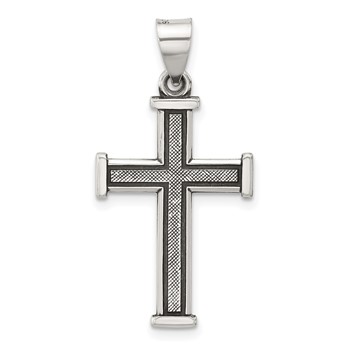 Sterling Silver Antiqued Solid Textured Cross Pendant