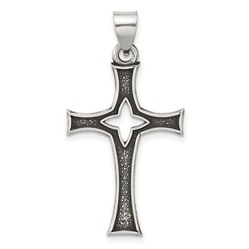Sterling Silver Antiqued Solid Textured Cut Out Cross Pendant