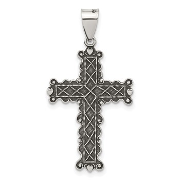 Sterling Silver Antiqued Solid Textured Cross Pendant