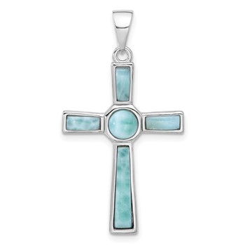 Sterling Silver Rhodium-plated Larimar Cross Pendant