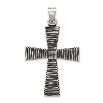 Sterling Silver Antiqued Solid Textured Cross Pendant