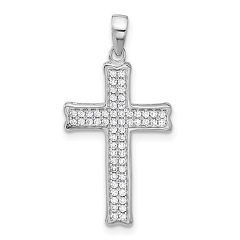 Sterling Silver Rhodium-plated Polished CZ Pave Cross Pendant