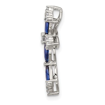 SS Flash Platinum-plated Synthetic Blue Spinel and CZ Cross Chain — alternate view