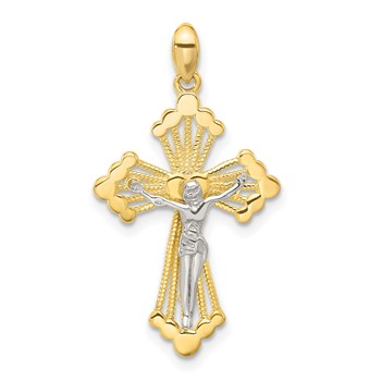 Sterling Silver Gold-tone and Rhodium-plated Crucifix Cross Pendant