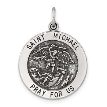 Sterling Silver Solid Antiqued St Michael Pendant