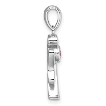 Sterling Silver Rhodium-plated Pink and Clear CZ Angel Pendant — alternate view