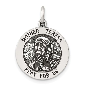 Sterling Silver Antiqued Solid Mother Teresa Medal