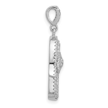 Sterling Silver Rhodium-plated CZ Evil Eye Hamsa Pendant — alternate view