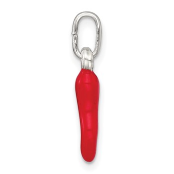 Sterling Silver Red Enamel Italian Horn Pendant — alternate view