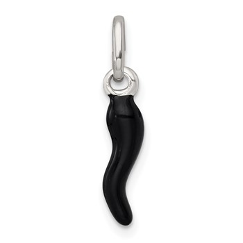 Sterling Silver Black Enamel Italian Horn Pendant
