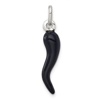 Sterling Silver Black Enamel Italian Horn Pendant