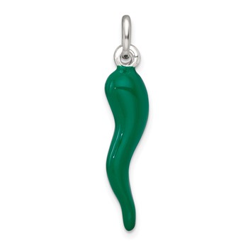 Sterling Silver Green Enamel Italian Horn Pendant