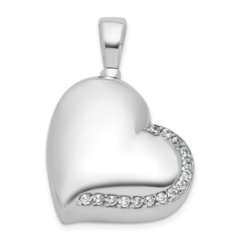 Sterling Silver Rhodium-plated Polished CZ Heart Ash Holder Pendant