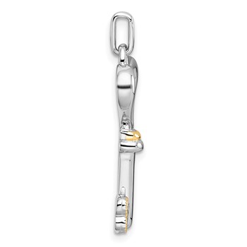 Sterling Silver Rhodium-plated with 14k Accent Polished CZ Heart Key Pendant — alternate view
