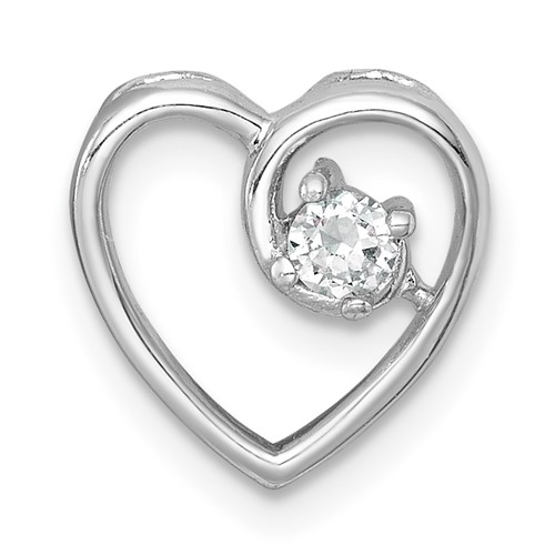 Sterling Silver Rh-plated Polished CZ Heart Chain Slide Pendant