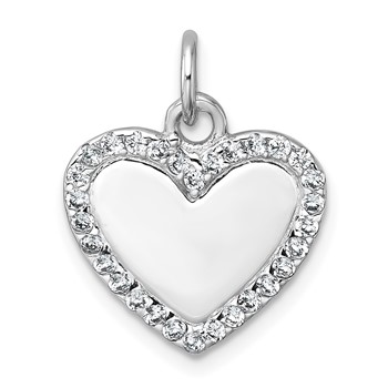 Sterling Silver Rhodium-plated Polished CZ Engraveable Heart Pendant