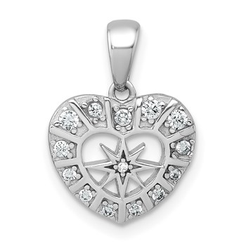 Sterling Silver Rhodium-plated Polished CZ Star in Heart Pendant