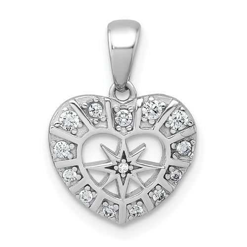 Sterling Silver Rhodium-plated Polished CZ Star Heart Pendant