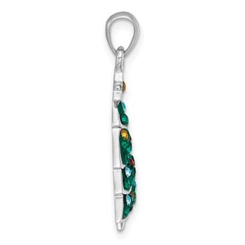 Sterling Silver Rhodium-plated Polished Green/Yellowith Red/Blue Crystal Christmas Tree Charm — alternate view