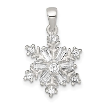 Sterling Silver Polished CZ Snowflake Pendant